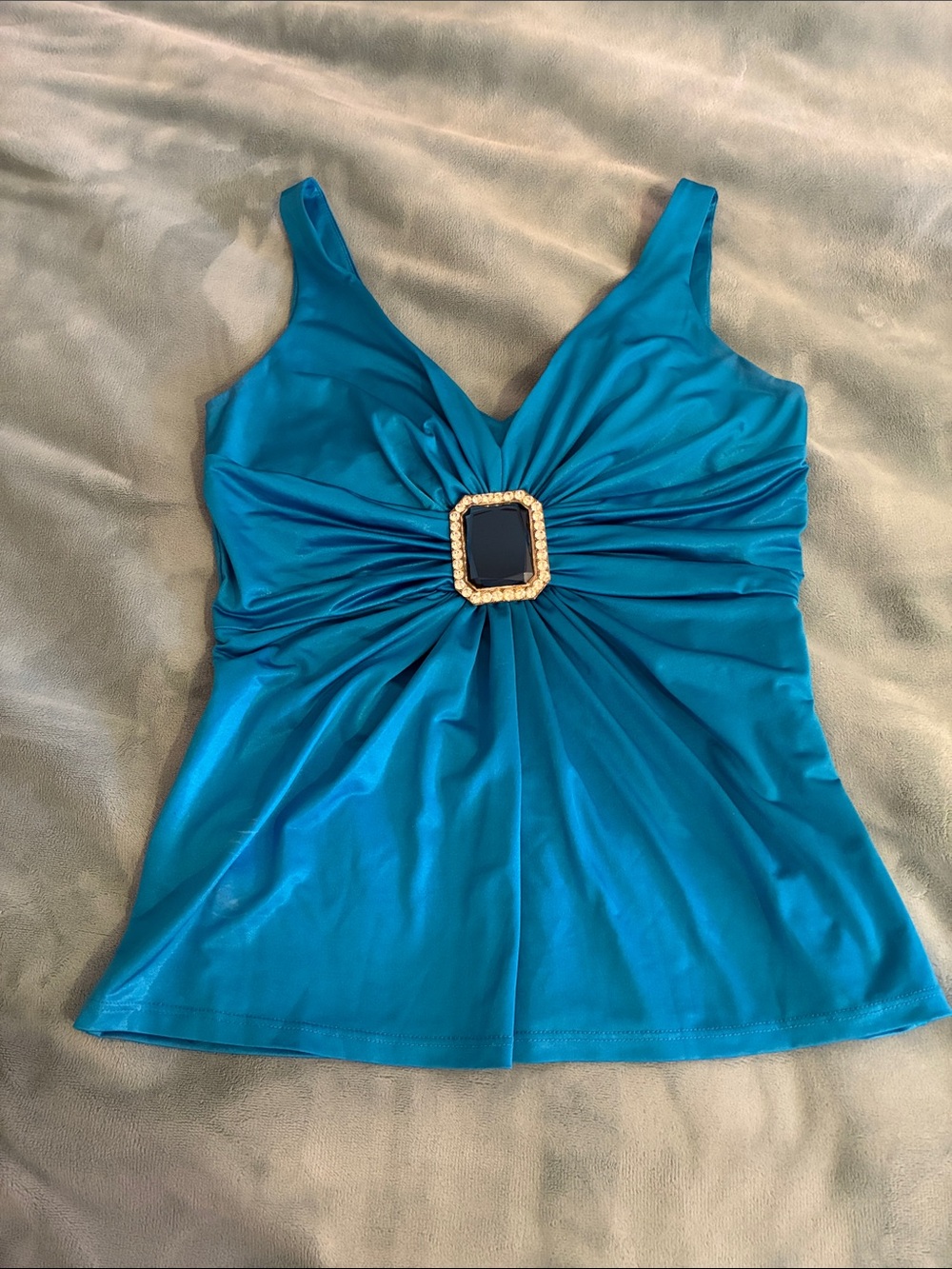 Cache Teal V-Neck Camisole with Decorative Buckle